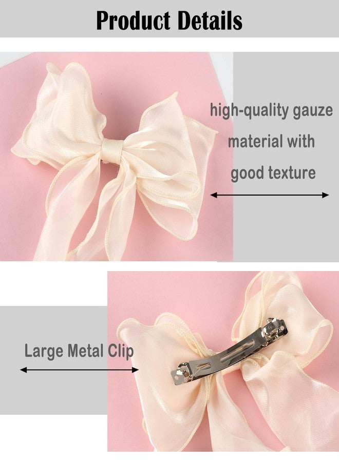 HLTOO 4PCS Big Ribbon Hair Bows, Oversized Long-tail Hair Clips, Large Hair Barrettes, for Women and Girls Hair Styling Accessories, Champagne and Blue - Image 3